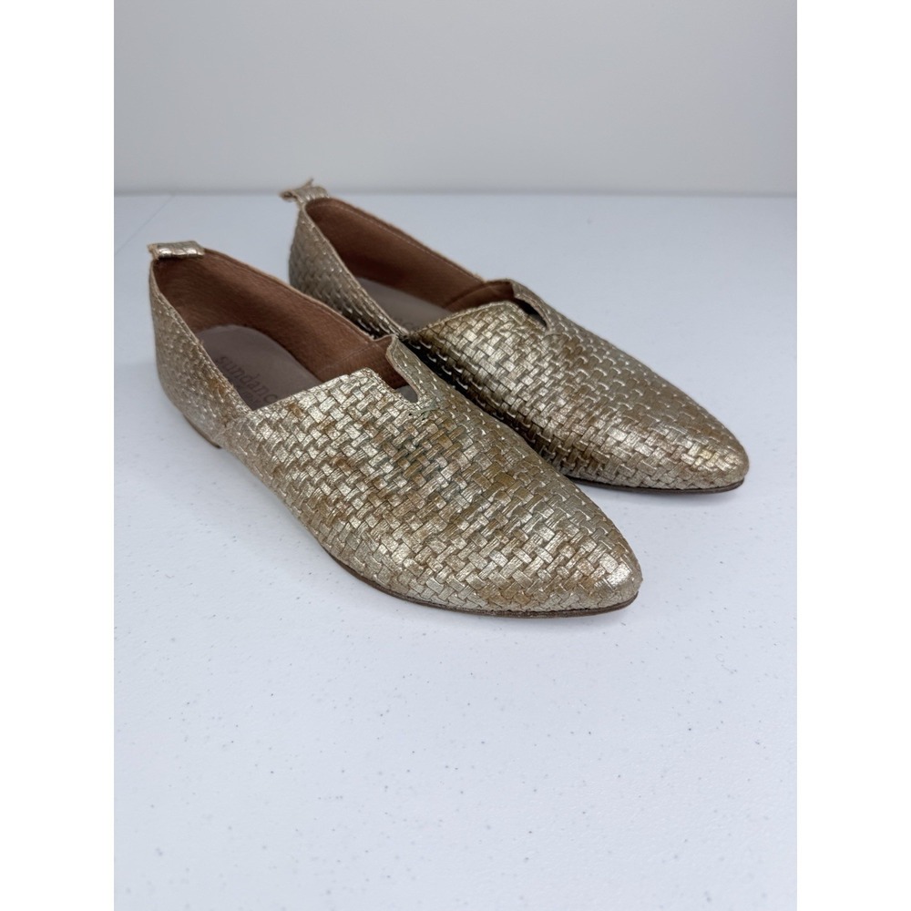 Sundance Woven Metallic Leather Pointed toe Slip on flats shoes Loafers 37 US 7